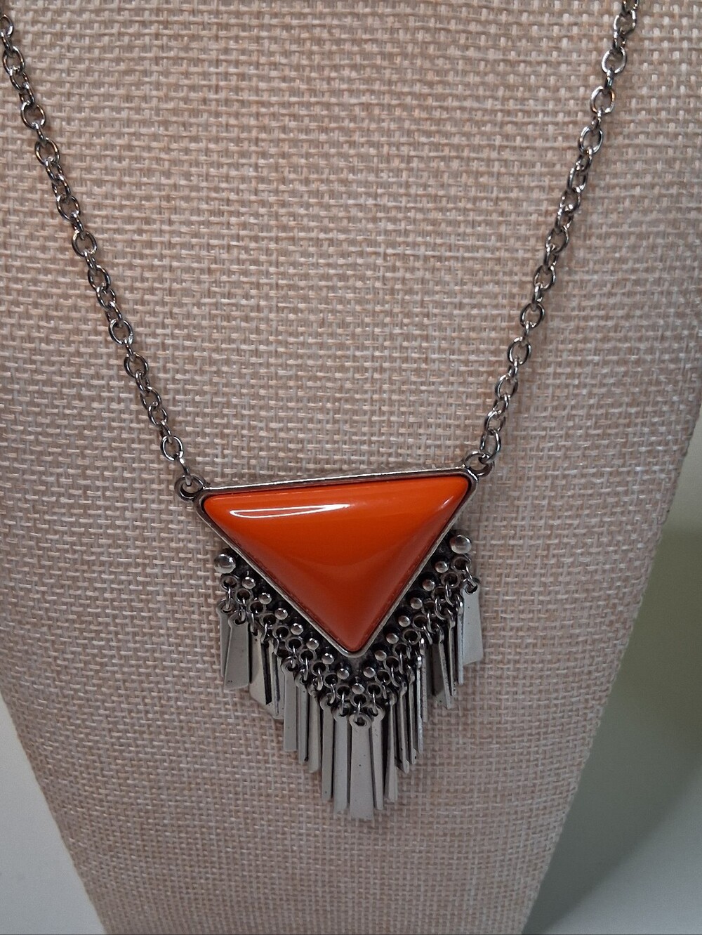 Silver Chain Necklace with Orange Triangle Pendant